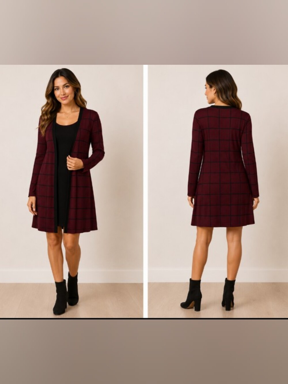 Studio One New York Maroon Windowpane Midi Dress Layered One Piece S - Picture 8 of 8